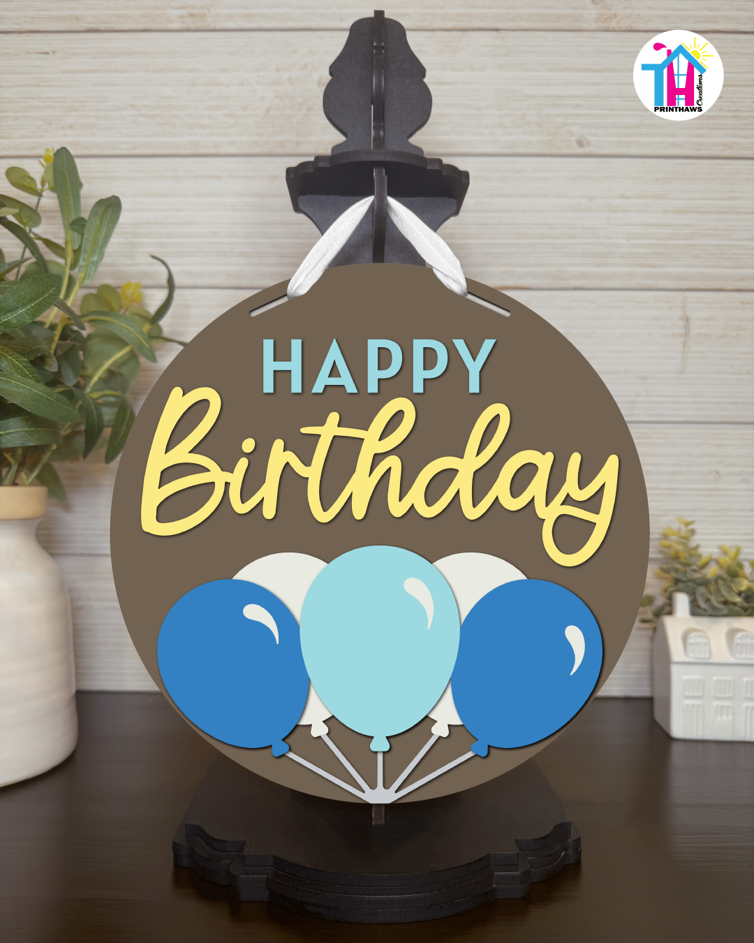 Sky Glow - Birthday Tabletop Decor By Printhaws Creations, 10" Round Wooden Shelf Sign, Layered Hand-Painted Home Decor