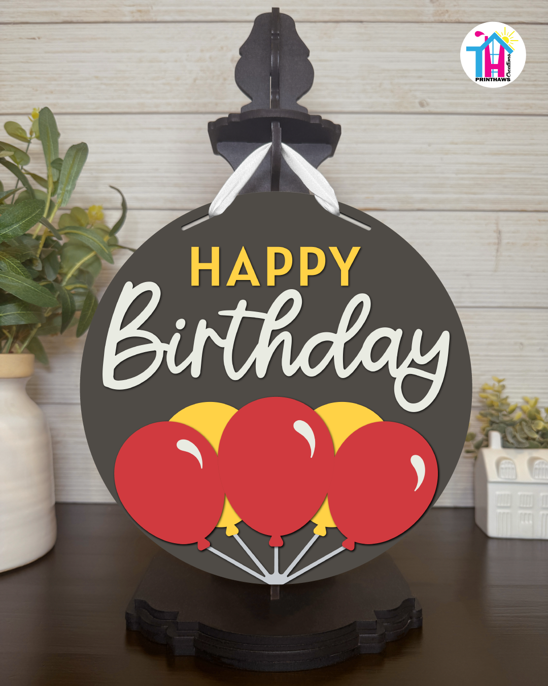 Turbo Cheer - Birthday Tabletop Decor By Printhaws Creations, 10" Round Wooden Shelf Sign, Layered Hand-Painted Home Decor