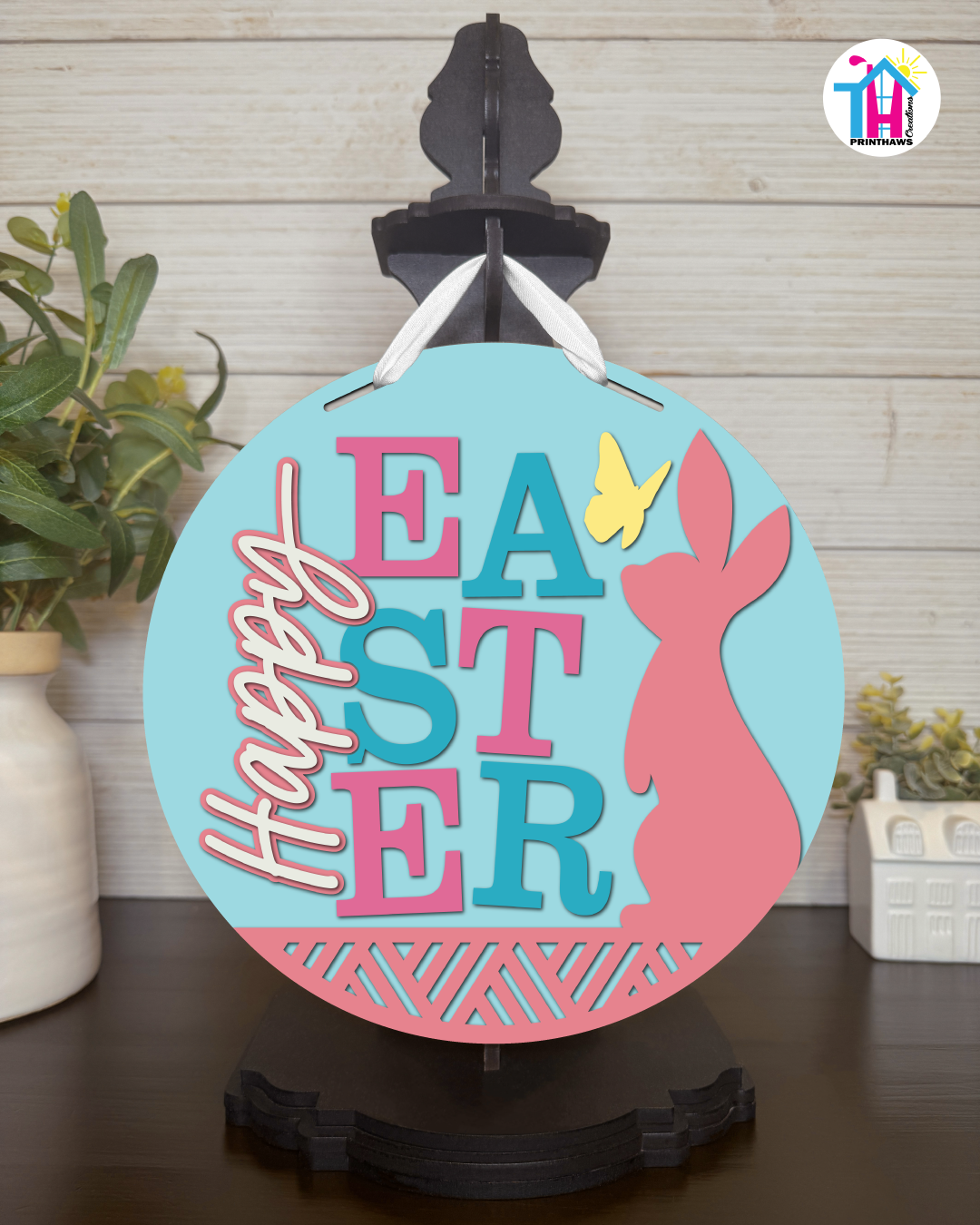Butterfly - Easter Tabletop Decor By Printhaws Creations, 10" Round Wooden Shelf Sign, Layered Hand-Painted Home Decor