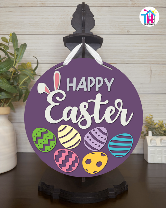 Eggs - Easter Tabletop Decor By Printhaws Creations, 10" Round Wooden Shelf Sign, Layered Hand-Painted Home Decor
