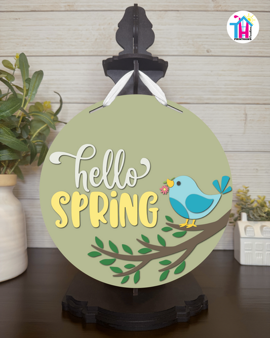 Blue Bird - Spring Tabletop Decor By Printhaws Creations, 10" Round Wooden Shelf Sign, Layered Hand-Painted Home Decor