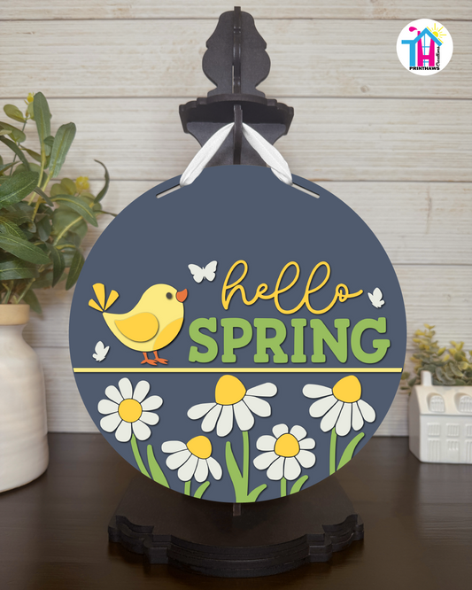 Yellow Bird - Spring Tabletop Decor By Printhaws Creations, 10" Round Wooden Shelf Sign, Layered Hand-Painted Home Decor