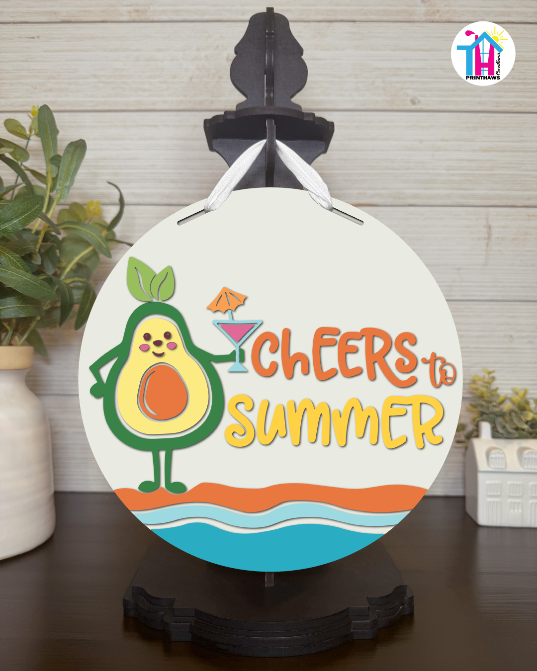 Avocado - Summer Tabletop Decor By Printhaws Creations, 10" Round Wooden Shelf Sign, Layered Hand-Painted Home Decor