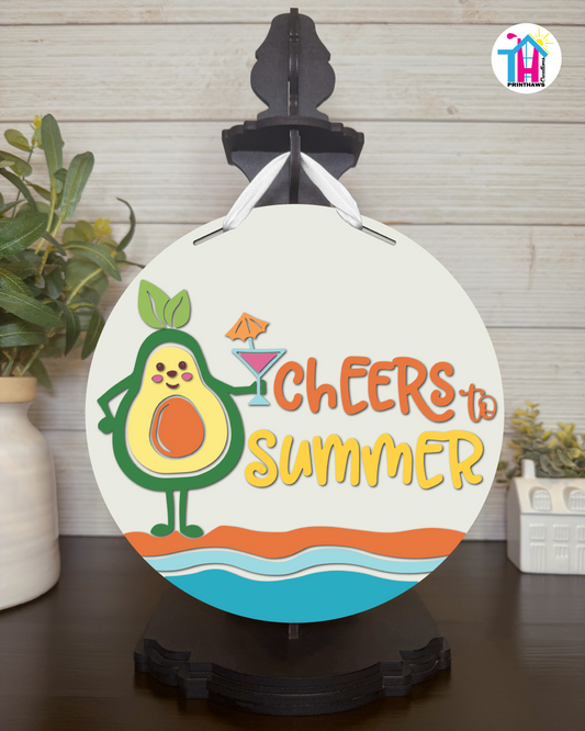 Avocado - Summer Tabletop Decor By Printhaws Creations, 10" Round Wooden Shelf Sign, Layered Hand-Painted Home Decor