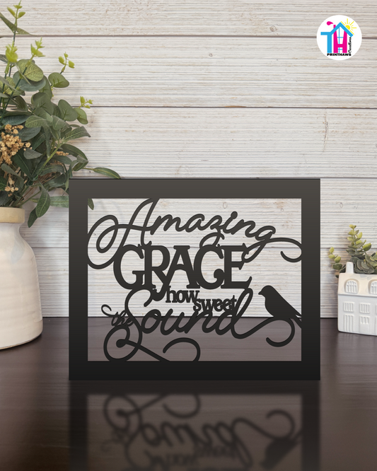 Amazing Grace - Faith Silhouette Versatile Decor By Printhaws Creations, Laser-Cut Wooden Tabletop or Wall Sign, Open-Cut Christian Home Decor