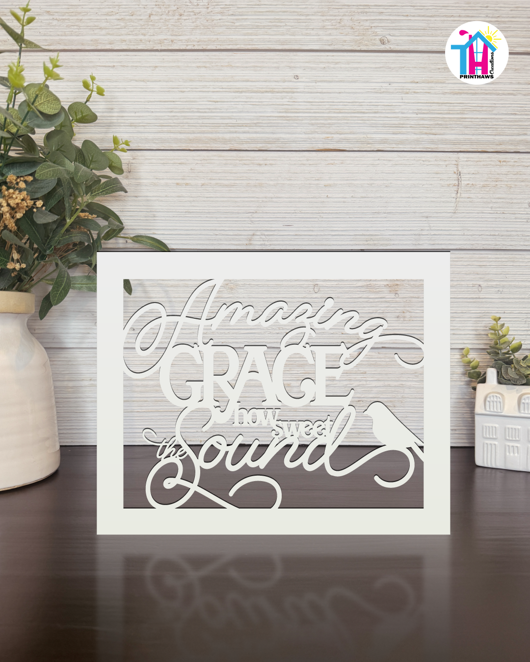 Amazing Grace - Faith Silhouette Versatile Decor By Printhaws Creations, Laser-Cut Wooden Tabletop or Wall Sign, Open-Cut Christian Home Decor