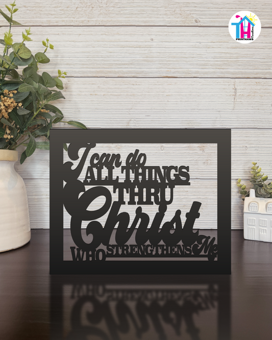 Through Christ - Faith Silhouette Versatile Decor By Printhaws Creations, Laser-Cut Wooden Tabletop or Wall Sign, Open-Cut Christian Home Decor