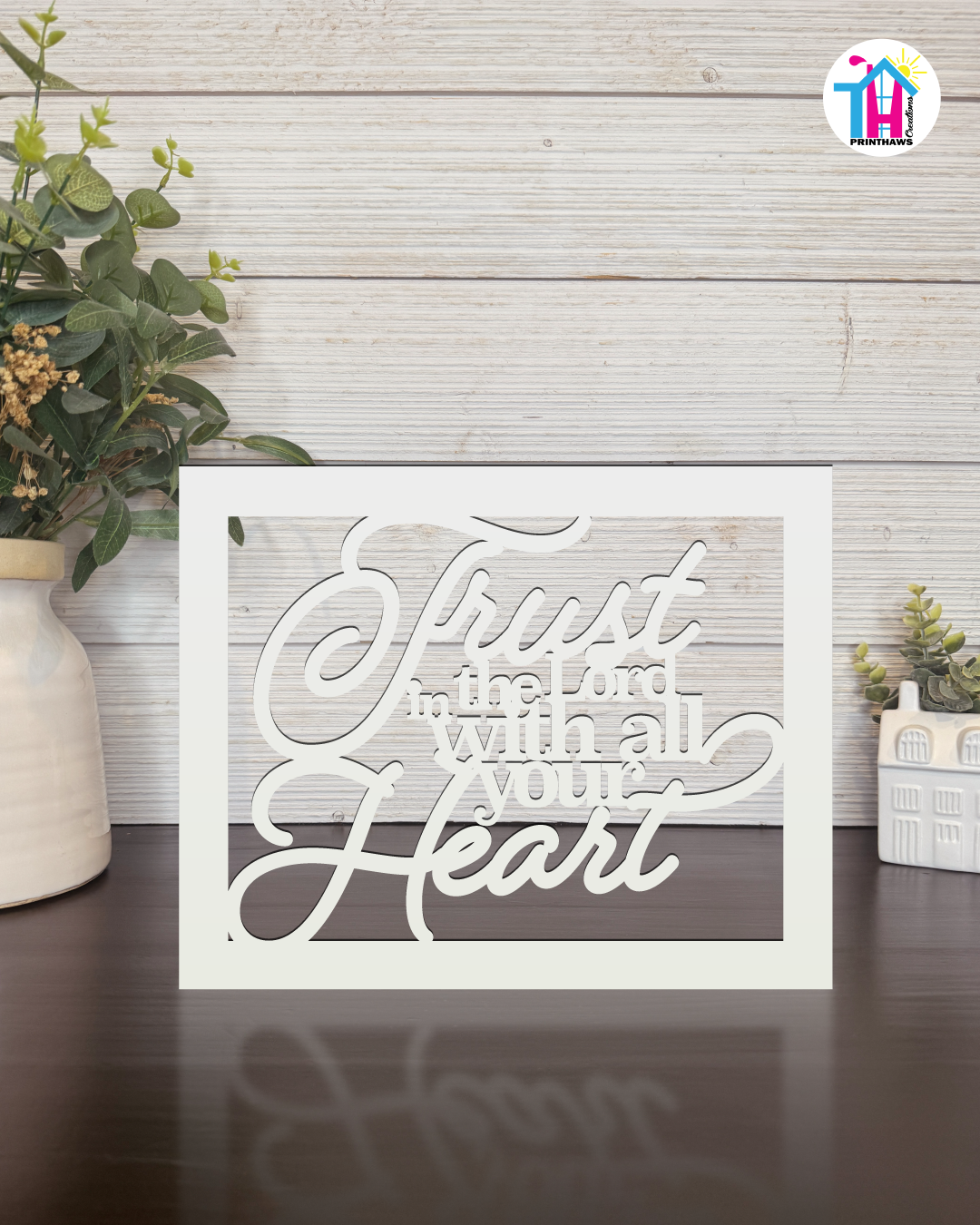 Trust In The Lord - Faith Silhouette Versatile Decor By Printhaws Creations, Laser-Cut Wooden Tabletop or Wall Sign, Open-Cut Christian Home Decor