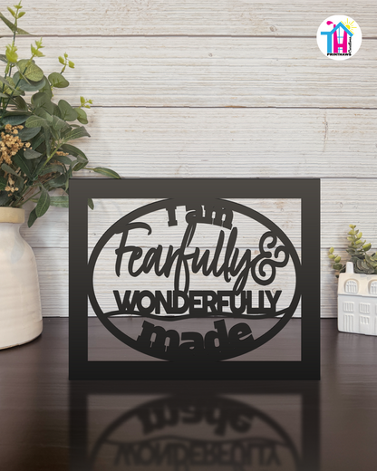 Wonderfully Made - Faith Silhouette Versatile Decor By Printhaws Creations, Laser-Cut Wooden Tabletop or Wall Sign, Open-Cut Christian Home Decor