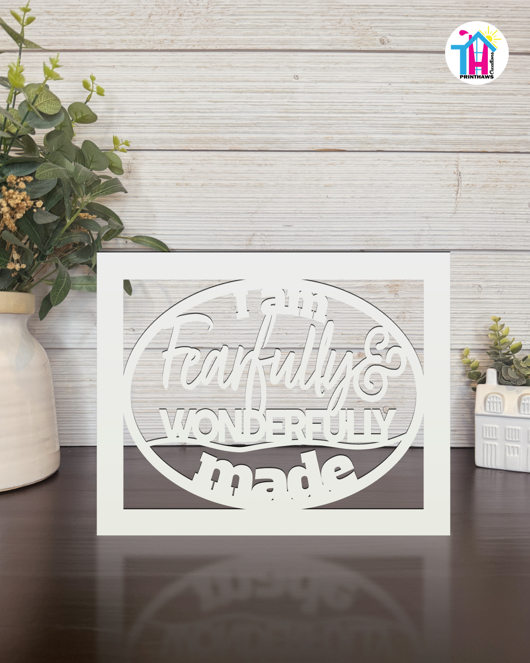 Wonderfully Made - Faith Silhouette Versatile Decor By Printhaws Creations, Laser-Cut Wooden Tabletop or Wall Sign, Open-Cut Christian Home Decor
