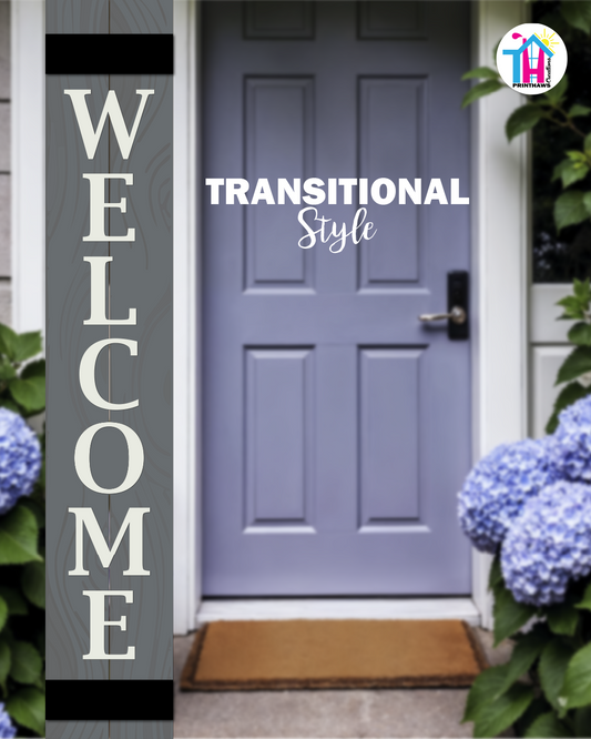 WELCOME - Vertical Sign Base (Transitional Font, Gray Base) By Printhaws Creations, Wooden Porch Sign (Approx. 6 ft x 1 ft)